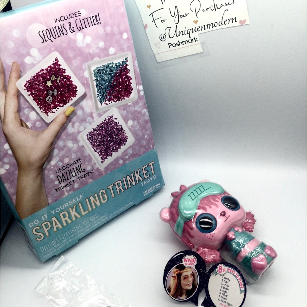 Sparkling Pink & Teal Sleepy Doll Trinket Set bundle new